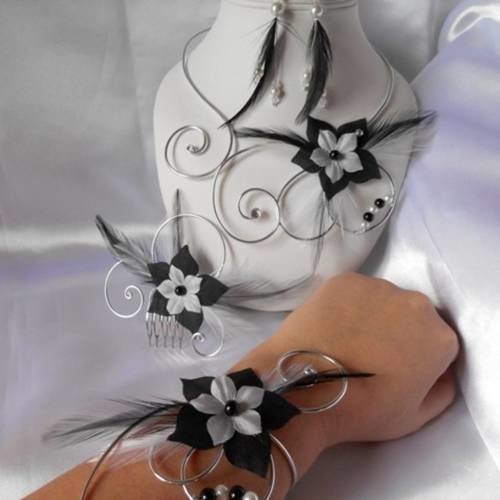 Parure mariage "nora" 4 pièces collier, bracelet, bo & peigne à cheveux 