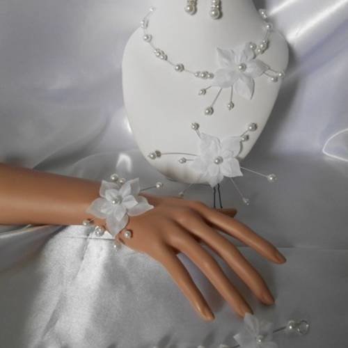 Parure mariage 5 pièces "amelie" collier, bracelet, bo, pics & bijoux de dos 