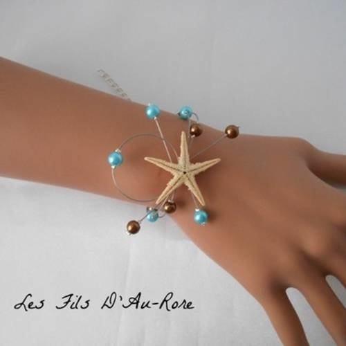 Bracelet "oceanie" avec étoile de mer en turquoise & marron 