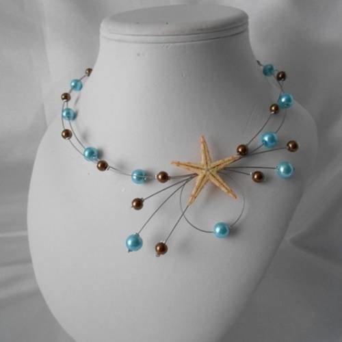 Parure mariage 2 pièces "oceanie" collier & bracelet turquoise et marron 