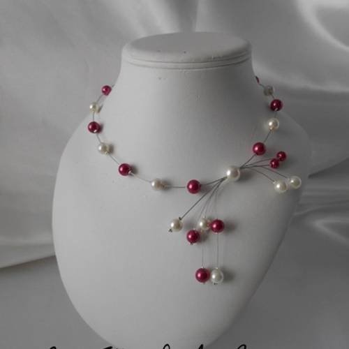 Collier mariage "cora" en perle ivoire & rosé 