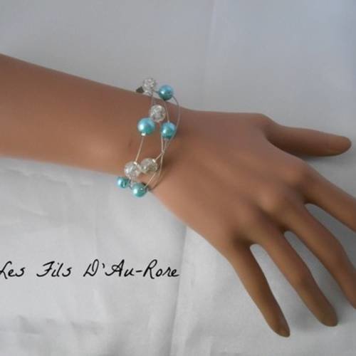 Bracelet mariage "claire" en perle turquoise & transparente 