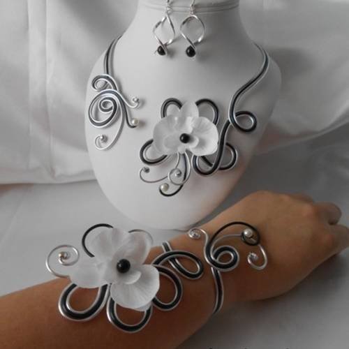 Parure mariage 3 pièces agathe collier, bracelet & boucles 