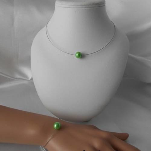 Parure lana 2 pièces collier & bracelet en perle verte 
