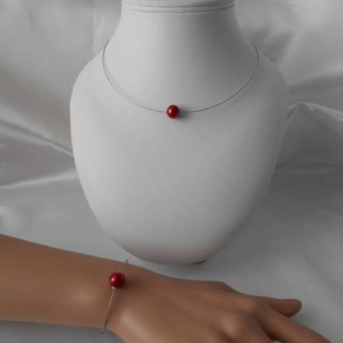 Parure 2 pièces lana collier & bracelet en perle rouge 