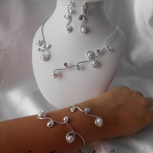 Parure mariage "mariane" 3 pièces collier, bracelet & bo 