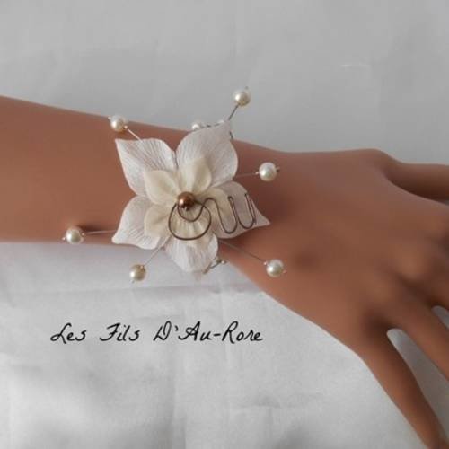 Bracelet mariage holly  fleur de soie ivoire 