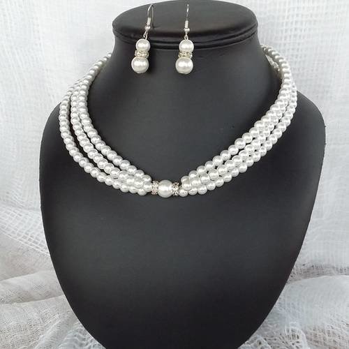 Parure de perles 2 pièces margaux collier & boucles perles blanche 