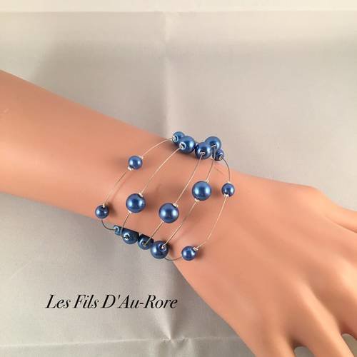 Bracelet mariage "tunise" avec perles nacrée bleu roi 