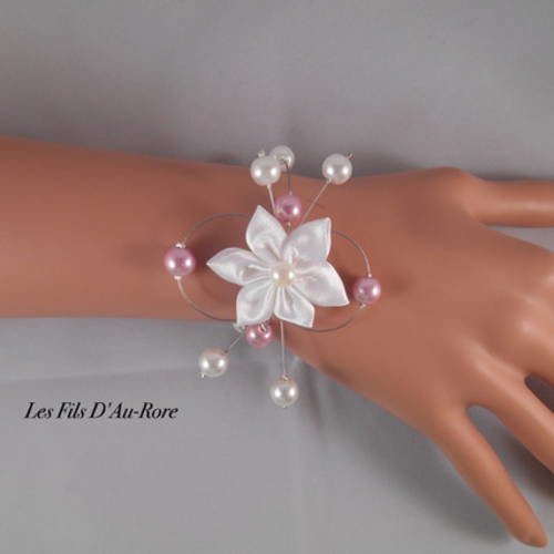 Bracelet mariage athena rose poudré & blanc 