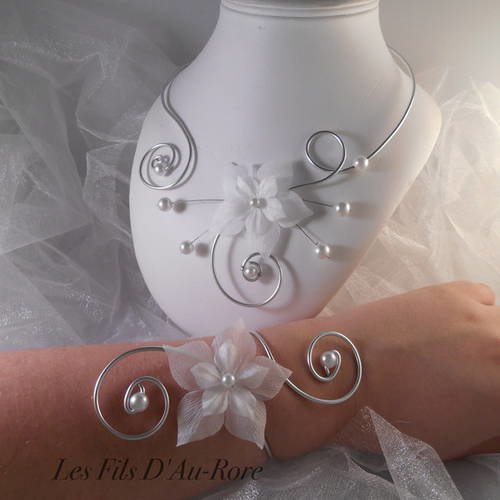 Parure mariage 2 pièces alexina collier & bracelet en blanc 