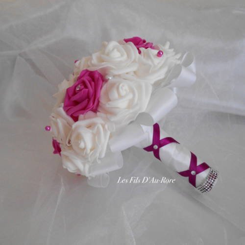 Bouquet mariée capuccine en fuchsia & blanc