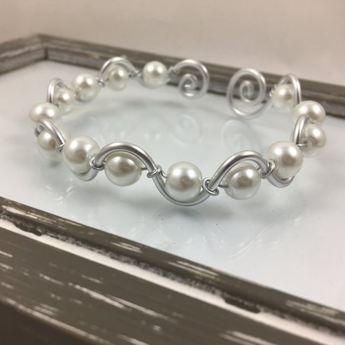 Bracelet mariage yang aluminium & perle nacrée 