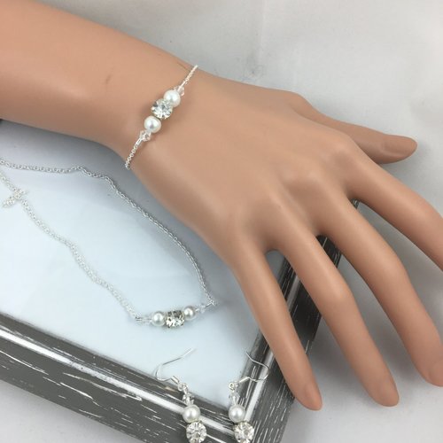 Parure mariage carène 3 pièces blanc et strass