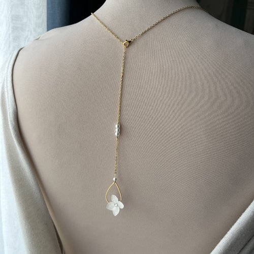 Collier de dos mariée stacy doré et blanc