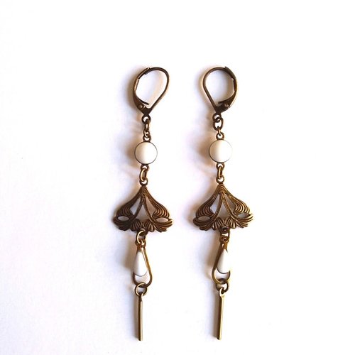 Boucles d'oreilles femmes, émail blanc, faites main, création personnelle