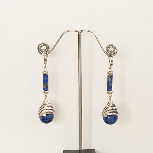 Boucles d'oreilles femmes bleues, faites main, pierre de gemme, création personnelle