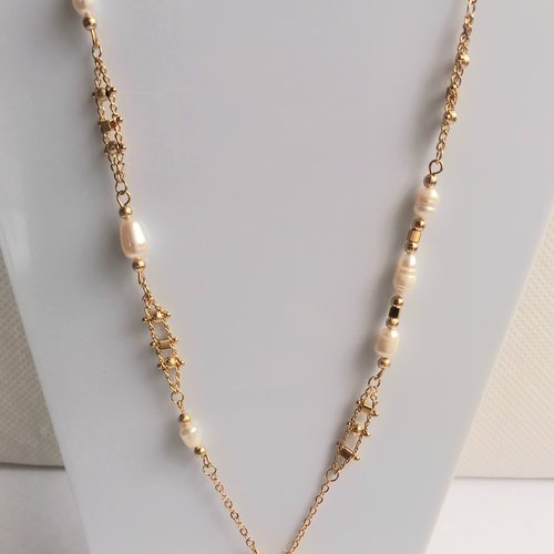 Collier ras du cou, or 18 carats, perles naturelles, fait main