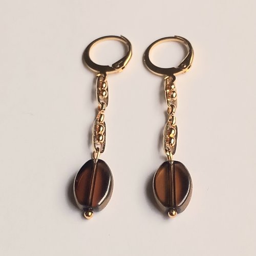 Boucles d'oreilles femme pendantes, or 18 carats, cristal de bohême