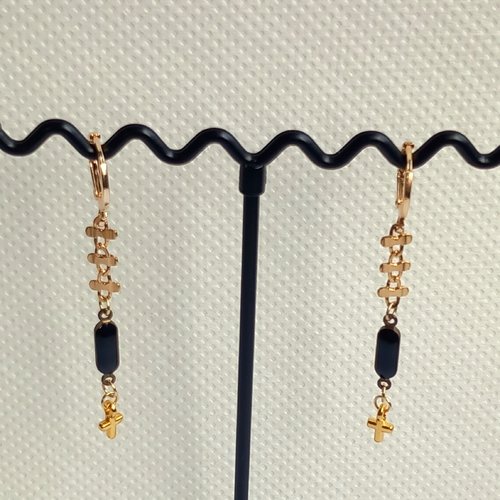 Boucles d'oreilles femme pendantes, graphiques,18 carats et émail