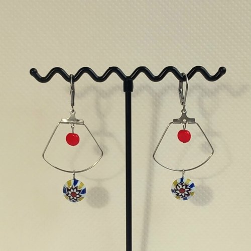 Boucles d'oreilles trapèze, pendentifs perles murano