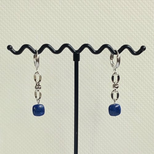 Boucles d'oreilles femme pendantes, pierres naturelles, lapis lazulli, fait main