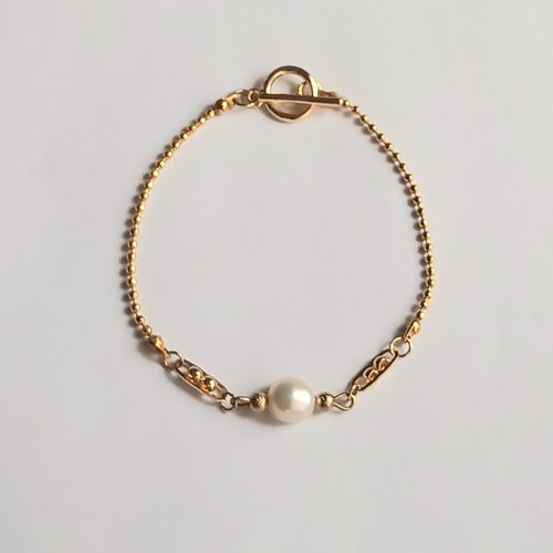 Bracelet artisanal, femme plaqué or, perle naturelle