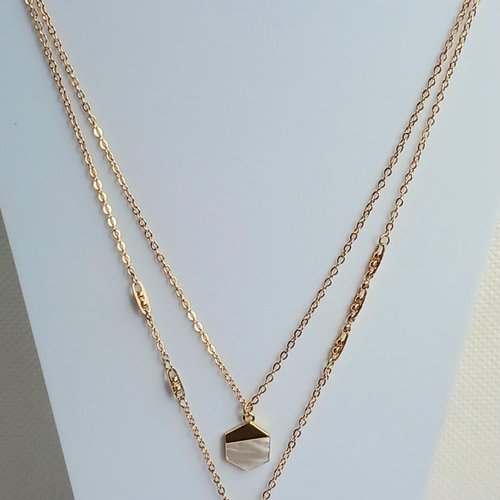 Collier doube tour, chaîne plaqué or 18 carats, pendentifs nacre, fait main