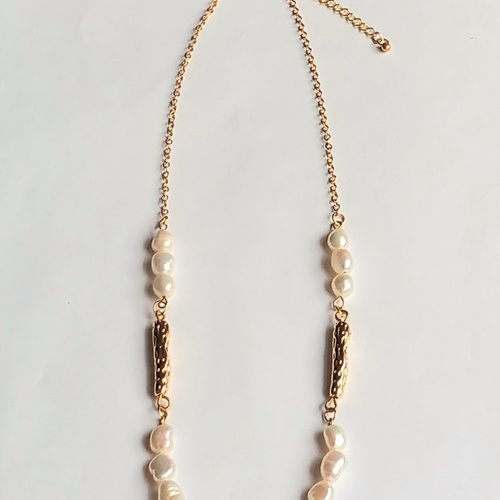 Collier ras du cou, plaquage or, perles naturelles, , fait main