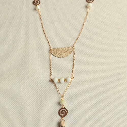 Collier mi-long réglable, style bohême, or et beige