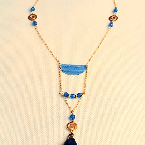 Collier mi-long réglable, style bohême, or et beige