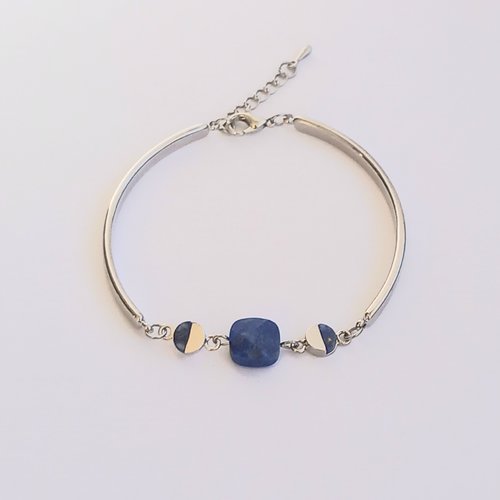 Bracelet femme graphique, demi joncs, perles naturelles