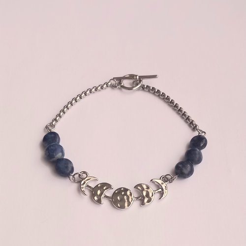 Bracelet femme artisanal graphique, pierres naturelles