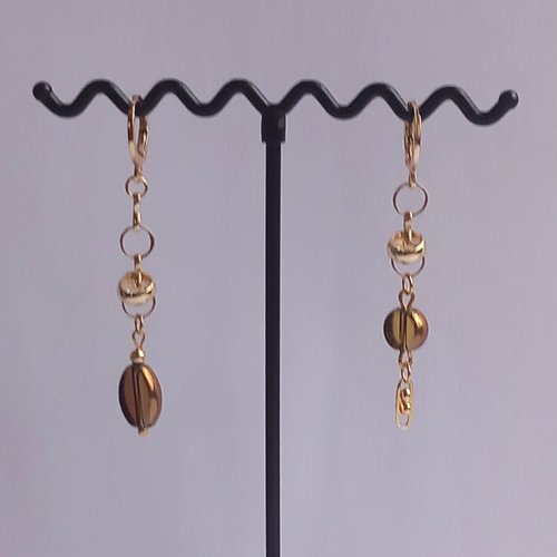 Boucles d'oreilles femme pendantes, or 18 carats, verre de bohême