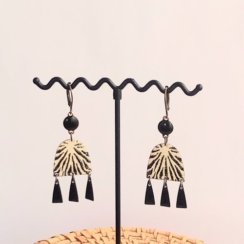 Boucles d'oreilles artisanales, pendantes, émail, graphiques modèle unique