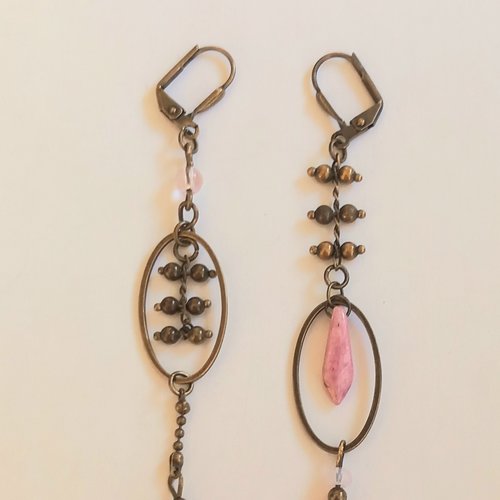 Boucles d'oreilles femme artisanales pendantes asymétriques
