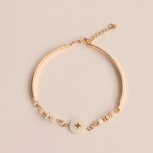 Bracelet artisanal réglable, plaqué or 18 carats, nacre