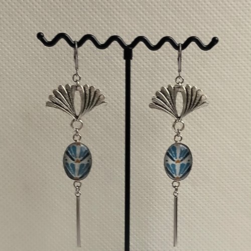 Boucles d'oreilles femme pendantes japonisantes, faites main