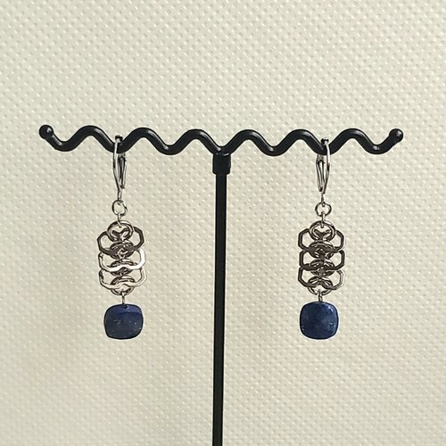 Boucles d'oreilles femme pendantes, pierres naturelles, lapis lazulli