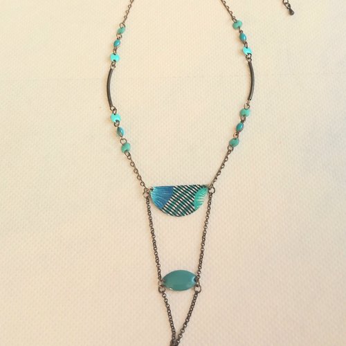 Collier mi-long réglable, style bohême, bronze, turquoise, vert