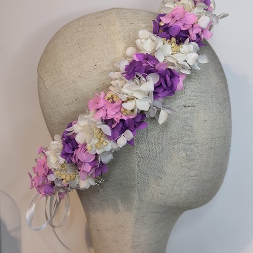 Couronne de fleurs éternelles camaïeu de violet justine