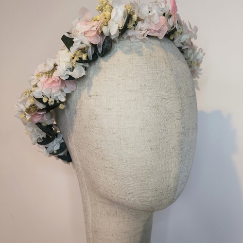 Couronne de fleurs éternelles  jocelyne diane mariage mariée blanche et rose bohème chic nature champêtre