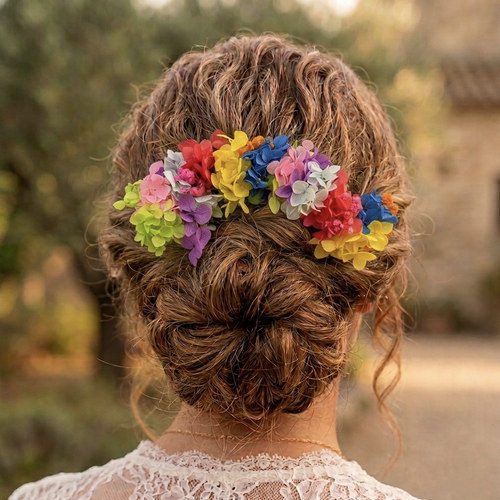 Double peigne multicolore fleurs éternelles bohème nature mariage mariée chic champêtre