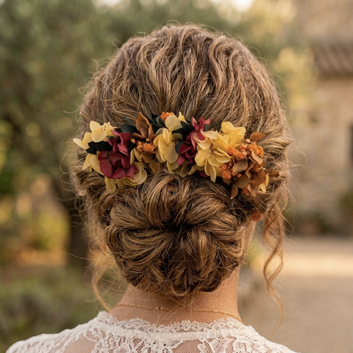 Double peigne pince chignon orange rouge automne bohème chic nature champêtre mariage