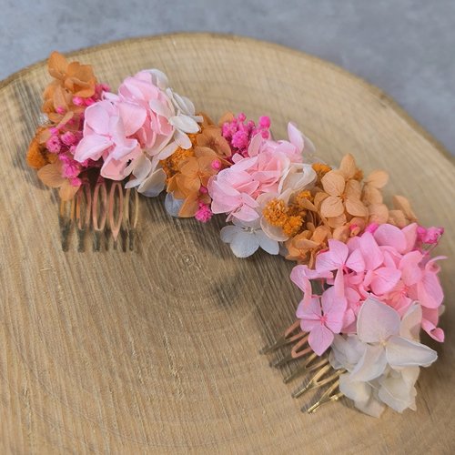 Double peigne pince cheveux rose orange mariage mariée témoin bohème champêtre nature chic