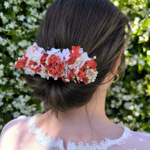 Double pince peigne à chignon blanc et rouge coiffure mariage mariée shooting baptême grossesse