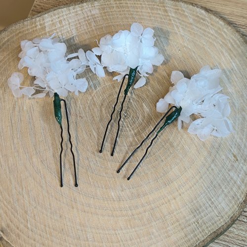 Épingles à cheveux mariage – hortensia blanc stabilisé