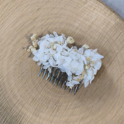 Pince peigne 10 pics julie blanc gypsophile et fleurs éternelles blanc bohème chic nature