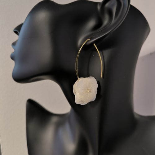 Créoles ouvertes dorés et blanc fleur éternelle bohème chic nature champêtre mariage blanc mariéel