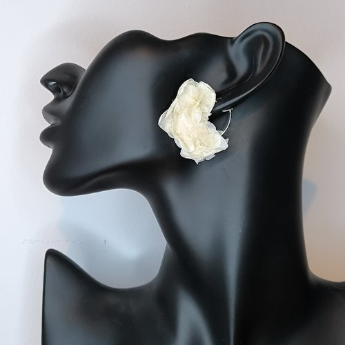 Créoles 25mm argenté fleurs éternelles blanc mariage mariée témoin baptême bohème chic nature champêtre